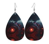 L'œil du diable. Boucles d'oreilles en cuir imprimé double face en forme de gouttes d'eau, créatives, légères et novatrices, couleurs vives et vives.