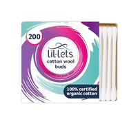 Lil-Lets Lot de 200 cotons-tiges, certifiés biologiques, 100% pur coton, tiges en papier durables, sans plastique, testées dermatologiquement