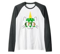 Lil Miss Irish Caticorn Vert St Patrick Chat Licorne Manche Raglan