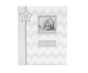 Lil Peach First 5 Years Chevron Baby Memory Book Journal, Gender-Neutral Babybook Keepsake for New and Expecting Parents, Gray