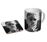 Lil Peep BW RIP Tasse à café en céramique + dessous-de-verre Coffret cadeau