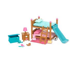 Li'l Woodzeez Chambre à Coucher à Lits superposés, Accessoires | Comprend 18 pièces au total avec lit superposé, échelle, toboggan, meubles miniatures et accessoires de chambre, 3 ans et +