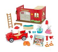 Li'l Woodzeez - Département de la sécurité de Honeysuckle Hollow - Deluxe - Poste d'incendie de Jouets - Jeu de Figurines d'animaux - Camions et Accessoires - Livre d'histoires Inclus - 3 Ans et +