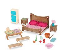 Li'l Woodzeez Ensemble Chambre à Coucher et Salle à Manger | Comprend 26 pièces au total, dont un lit, une table, des bancs et des accessoires miniatures, Meubles miniatures, 3 ans et +