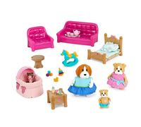 Lil Woodzeez - Meubles pour Maison de poupée - Maison de Jeu pour Le Salon et la Chambre d'enfant avec 3 Figurines posables - Canapé, Berceau et Jouets Miniatures - Enfants de 3 Ans Plus