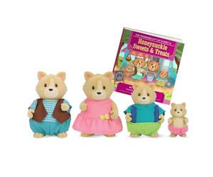 Li'l Woodzeez Famille de Chats Whiskerelli, Figurines à Collectionner | Comprend 4 personnages chats et 1 livre d’histoires; têtes, bras et jambes articulés; tenues compatibles; 3 ans et +