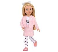 Li'l Woodzeez Glitter Girls - Fifer - Poupée de Mode posable de 36 cm - Cheveux blonds et Yeux Verts - Cardigan et Jupe Roses - Tenue sur Le thème des Chats - 3 Ans et +