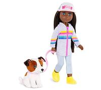 Li'l Woodzeez Glitter Girls - Jana & Cuddles - Poupée de Mode et Chien posable de 36 cm - Cheveux Bruns et Yeux Bleus - Sweat à Capuche, Casquette et Chiot en Peluche - 3 Ans et +
