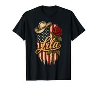 Lila Chapeau de Cowboy Drapeau américain Rose T-Shirt Graphique avec Valeur