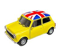 LILAJ Welly Mini Cooper modèle Series avec dessus Union Jack fabriqué en métal moulé sous pression et pièces en plastique, jouet d'action à tirer vers l'arrière (jaune)