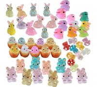 LilaLemon Kit de 50 pièces de mini animaux en résine pour Pâques, décorations colorées et mignonnes de lapin de Pâques et poussins pour décoration de Pâques à la maison, brillent dans le noir