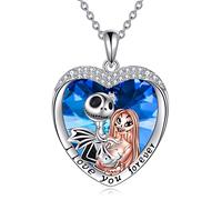 LILALO Collier Jack et Sally en argent sterling 925 de cauchemar - Collier Jack et Zero, One Size, Argent sterling, Zircone cubique