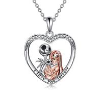LILALO Collier Jack et Sally en argent sterling 925 de cauchemar - Collier Jack et Zero, One Size, Argent sterling, Zircone cubique