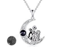LILALO Collier Jack et Sally en argent sterling 925 - Motif Jack et Zéro - Cauchemar, taille unique, Argent sterling, Zircone cubique
