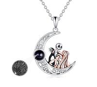 LILALO Collier Jack et Sally en argent sterling 925 - Motif Jack et Zéro - Cauchemar, taille unique, Argent sterling, Zircone cubique