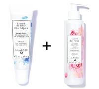 Lilaroze Paris - Pack Baume à Lèvres Extrait de Fleur Des Alpes Miel de Tilleul Bio + Lait Corps Extrait de Rose Hydrate et Apaise beurre de karité