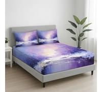 Lilas Drap-Housse, 160 x 200 cm,Microfibre Coins Élastiqués Drap de lit pour Matelas Épais jusqu'à 30 cm, Rêve Rivière Éthéré Étoiles Doux Respirant Drap de lit