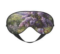 Lilas Masque de sommeil avec théière et peinture scénique, masque de sommeil double face pour homme et femme, masque occultant pour dormir, voyage