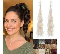 Lilbitty 2-teilige geflochtene Perücke, postiche avec élastiques ondulés et bouclés, Chignon synthétique et Queue de Cheval, Extensions de Cheveux, postiche épais pour Femmes (Platinum Blonde)