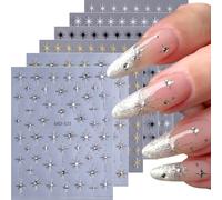 Lilbitty 6 pièces Stickers Ongles étoilés en Cristal, Autocollants Ongles Strass pour manucure DIY, décoration Ongles Scintillante avec Paillettes, pour Art des Ongles élégant