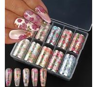 Lilbitty Blumen-Nagelkunst-Folie-Übertragungssticker, transferts à Motif Floral, Autocollants pour Ongles, Accessoires Nail Art, papiers héliographiques