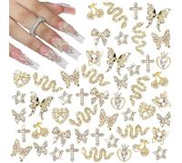 Lilbitty Lot de 24 breloques pour ongles Y2k en alliage avec strass 3D en forme de cœur, nœud papillon et strass