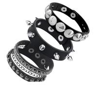 Lilbitty Lot de 3 Bracelets Punk Noirs à Rivets, Bracelets en Cuir Réglables pour Femmes et Hommes, Accessoires Rock Emo Grunge, Bijoux d'Halloween pour Soirée et Quotidien