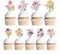 Lilbitty Lot de 36 décorations de gâteau en forme de fleurs pour gâteau d'anniversaire, non comestibles, fête des mères, 1, 2, 3, 4, 5, 6 ans, gerbera, décoration de gâteau pour fête