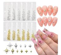 Lilbitty Lot de 400 breloques en forme d'étoile pour nail art - Rivets métalliques 3D et strass en or et argent - Kit de manucure pour la décoration des ongles