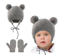Lilbitty Unisex Winter Baby Kleinkind Handschuh Set Warme Fleece Strickmütze Mütze Neugeborenen Fäustling, Warme Winterstrickmütze und Handschuhe, 1-4 Jahre (Grau)