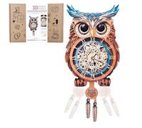 Lilcubics Horloge puzzle 3D hibou - Kit de modèle en bois pour adultes, horloge murale à chiffres romains avec mouvement silencieux, cadeau hibou pour femme, décoration d'intérieur et cadeau STEM pour