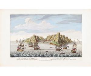 L'île de Sainte-Hélène. Appartenant à la Compagnie des Indes orientales. Sainte-Hélène était là où Napoléon Bonaparte a été exilé jusqu'à sa mort en 1821. De 1821 à 1834, l'île était en plein contrôle