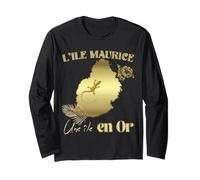 L'île Maurice Une Île en Or Carte Effet Doré Cadeau Manche Longue