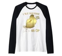 L'île Maurice Une Île en Or Carte Effet Doré Cadeau Manche Raglan