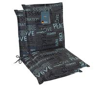 LILENO HOME Coussins pour chaise de jardin et chaises pliantes [2 pièces - Dossier bas], motif lettres, anthracite, chaises longues confortables comme coussins d’assise pour meubles de jardin