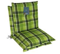 LILENO HOME Lot de 2 Coussins pour Chaise de Jardin à Dossier Bas - Vert à Carreaux - Confortables pour Meubles et Chaises Pliantes