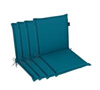 LILENO HOME MIA Lot de 4 coussins pour chaise de jardin à dossier bas, bleu pétrole, confortables comme coussins d'assise pour meubles de jardin, coussins de chaise pour chaises de jardin et chaises