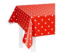 LILENO HOME Nappe lavable au mètre 240 x 140 cm (bords coupés) à pois rouges - Nappe en toile cirée imperméable idéale comme nappe ou chemin de table pour table à bière