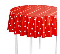 LILENO HOME Nappe lavable au mètre - Ronde (bord coupé) - À pois rouges - Imperméable - Idéale comme nappe ou chemin de table pour tente à bière - 140 cm