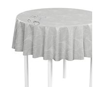 LILENO HOME Nappe lavable au mètre - Ronde (bord coupé) - Motif feuilles graphiques - Gris - Toile cirée imperméable idéale comme nappe ou chemin de table pour tente de bière - 140 cm