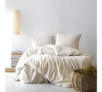 LILENSE Parure de lit 3 pièces 100 % coton avec housse de couette et taies d'oreiller pour très grand lit - Fermeture à boutons, douce et facile d'entretien (crème)
