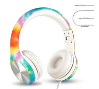 LilGadgets Les écouteurs Scolaires Connect+ Pro Girls sont Un Casque Supra-auriculaire Pliable avec Un Microphone en Ligne et Une Palette de Couleurs Arc-en-Ciel tie-Dye pour Le Confort des Enfants.