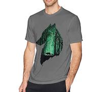 LILI956677 Wolf Silhouette-Starry Night Forest Men's Short Sleeve t-Shirt Summer Casual T-Shirt T-Shirts à Manches Courtes(Large)