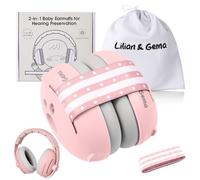 Lilian&Gema Casque 2 en 1 anti-bruit pour bébés, bandeau réglable, antidérapant et sans pression. Protection auditive idéale pour les bébés jusqu'à 48 mois, rose, 3-48 meses