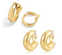 LILIE&WHITE Boucles D’Oreilles Femme Or Créoles C Épaisses Couleur Poli Clip Confort Hypoallergéniques Anti-Ternissement Design Moderne Fait Main Idée Cadeau Chic