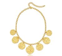 LILIE&WHITE Collier Femme Or 7 Médaillons Vintage Gravés - Hypoallergénique, Inaltérable, Design Chic Moderne, Bijou Fait Main, Cadeau Élégant Noël et Anniversaire