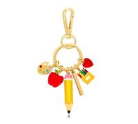 LILIE&WHITE Porte Clef Femme Crayon Pomme Palette Dorée Émaillée Charm Sac À Main Clé Voiture Cadeau Maîtresse Rentrée Scolaire Sans Nickel
