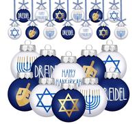 Liliful Lot de 12 Boules de Hanoukka Blanches et Bleues - Décorations Juives pour Menorah, Étoile de David, Sapin de Noël et Dreidel - Happy Hanoukka (6,9 cm)