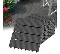 LILIIN 11x Dalles de jardin clipsables en bois composite WPC terracotta 30 x 30 cm Revêtement de sol extérieur- Anthracite