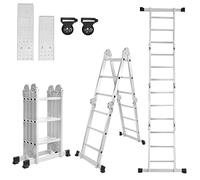 LILIIN Échelle télescopique multifonction 6 en 1 en aluminium avec plateforme - Charge maximale : 150 kg - Échelle pliante - 4 x 3 marches avec plaques d'échafaudage